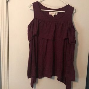 Purple long sleeve cold shoulder top